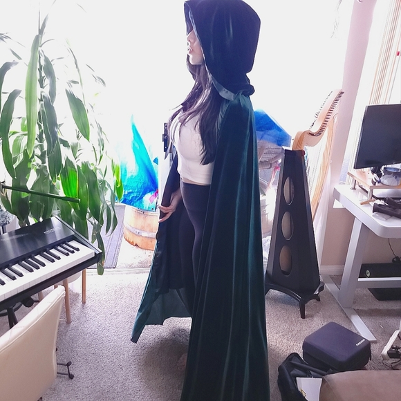 Handmade Jackets & Blazers - Handmade Hunter Green Satin-lined Velvet Witchy Cloak | Cosplay Cloak | Costume